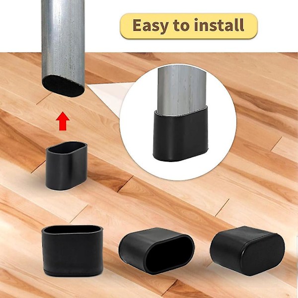 Förpackning med 8 Ovala Mjuka PVC Stolsbensskydd 25 X 50 Mm (1\" X 2\"), Svart