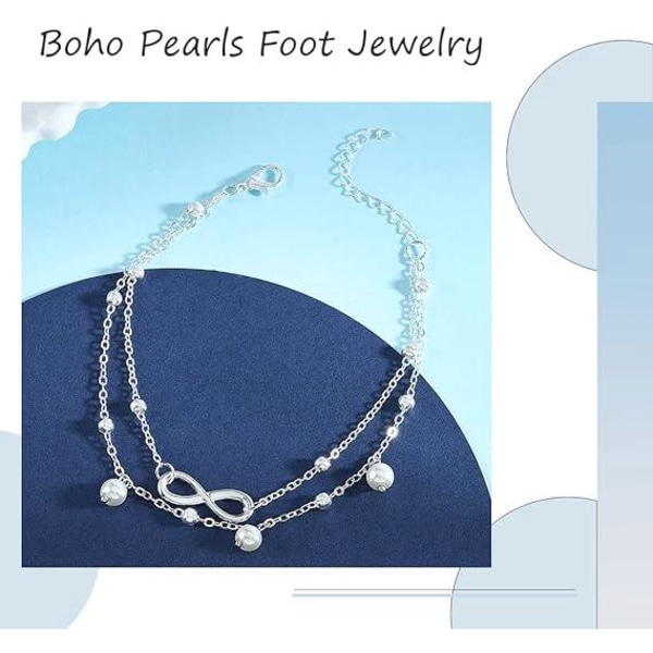 Double Pearl Figure 8 -nilkkakoru, Boho-tyylinen nilkkakoru, hopeinen nilkkakoru, naiset ja tytöt