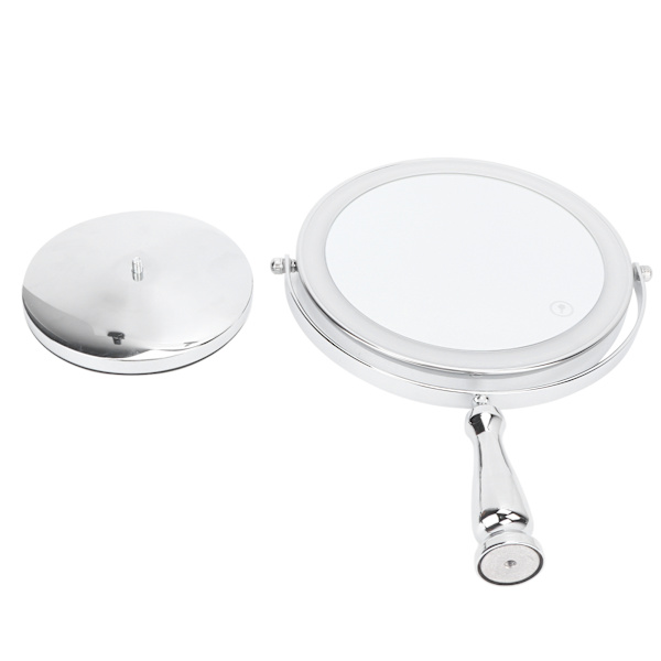 8-tums LED-sminkspegel Dubbelsidig beröringsbrytare 360° rotation Upplyst 3X förstoringsspegel ljus silver