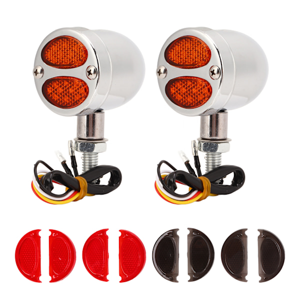 1 par motorsykkel LED blinklys dobbel fargeindikator blinklys 12V Universal for motorsykkel galvanisering