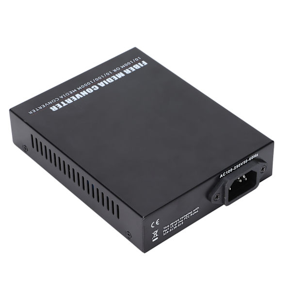 Ethernet-mediamuunnin, yksimuotoinen, yksikuituinen TBC‑MC3312NS20A, kuituoptinen lähetinvastaanotin, 100‑250 VUK -pistoke