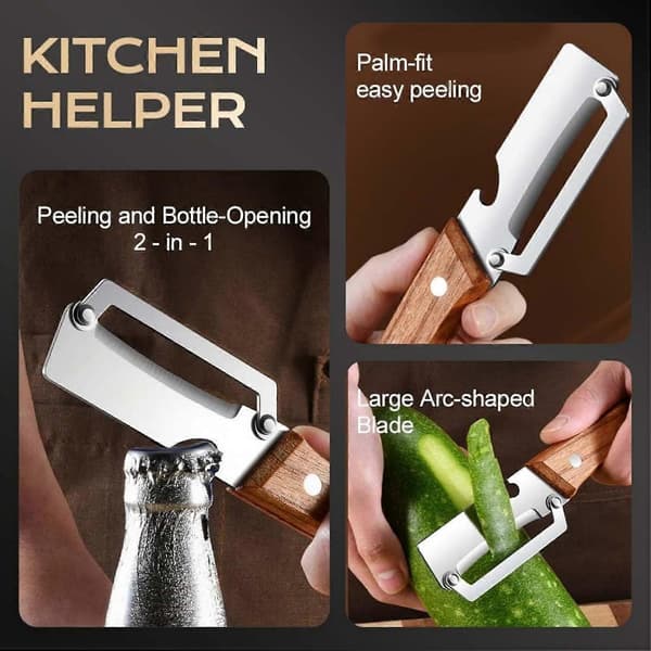 Stainless Steel Vegetable Peeler, 3-pack with Ultra-Sharp Blade and Ergonomic Wooden Handle
