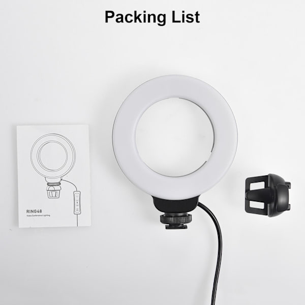 Klippbar ringlampa med klämfäste för bärbar videokonferens 4 tum zoomljus