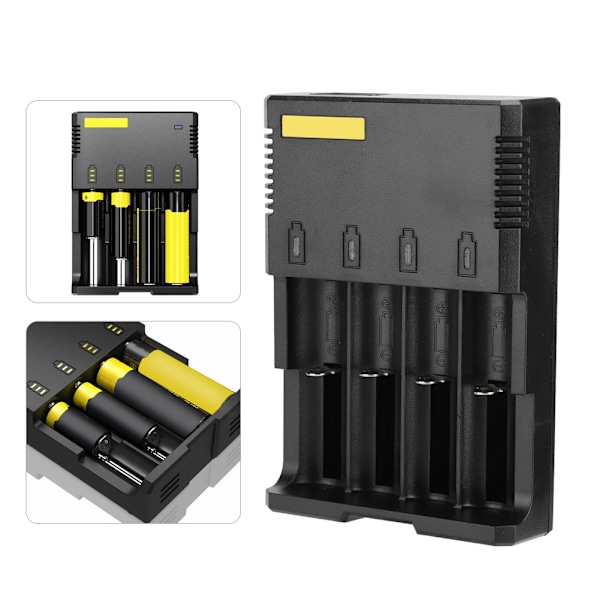 4-Slot ABS Batteriladdare med LED-display, omvänd polaritetsskydd 100-240V US