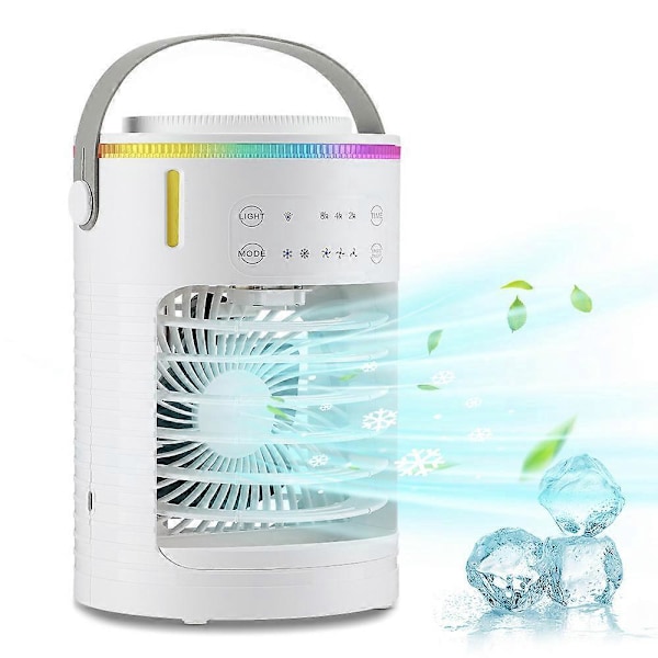 Bærbar Aircondition Ventilator, 3 Hastigheder Genopladelig Fordampningskøler med 5000 mAh Batteri & 2-8H Timer, 7 Farver LED Lys Mini Køling