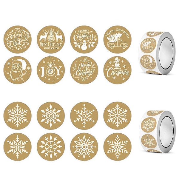 1000 stk. 2 ruller Juleklistremerker God Jul Etikett Klistremerker Juleklistremerker Form Snøflak Juletre Snømann Selvklebende Emballasje Dekor