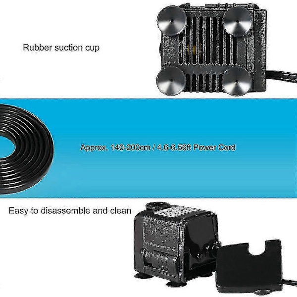 450L/H 6W Undervandspumpe til Akvarium Bordplade Fontæner Dam Vandhaver og Hydroponiske Systemer med 2 Dyser AC220-240V EU-stik