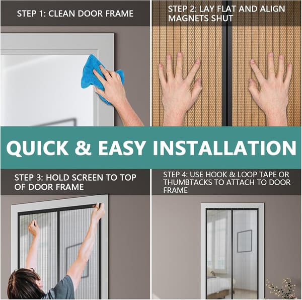 Magnetic Door Screen 90 x 210 cm, Heavy Duty Fly Screen with Strong Magnets, Durable Mesh Curtains Keep Insects Out