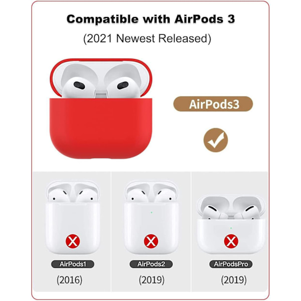 6 st Röda Silikonfodral Kompatibla med Airpods 3, Skyddsfodral för Airpods 3 2021 Generation, ultratunt, Mjukt Skyddsfodral för Airpods 3, Synlig