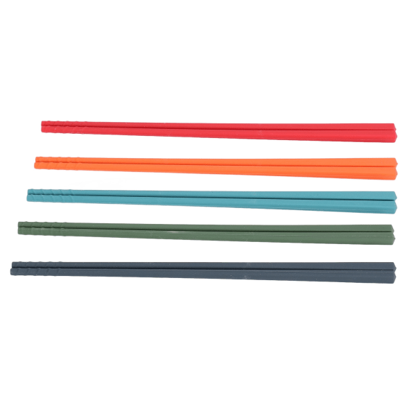 24 cm 5-färgs ätpinnar set Silikon ätpinnar i rostfritt stål Återanvändbara Anti-halk köksservis