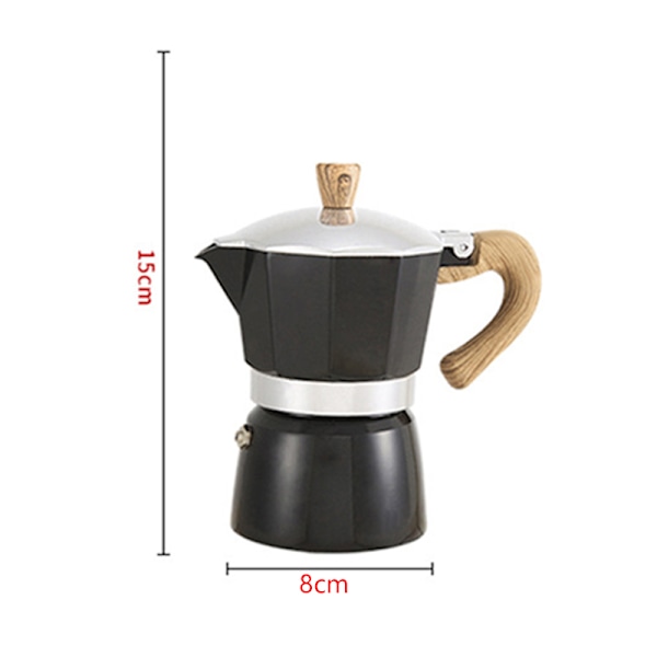 Aluminium Kaffeekanne mit Holzmaserung Griff Moka Kaffeekanne Outdoor Tragbare Kaffeemaschine Werkzeug Matt Schwarz 150ML