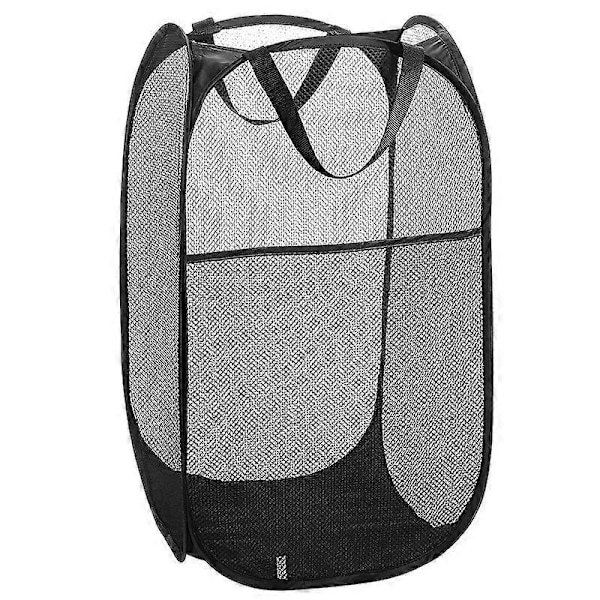 Svart Tvättkorg [2-pack] Hopfällbar Pop Up Tvättkorg Mesh Tvättkorg Hopfällbar Tvättkorg med Handtag