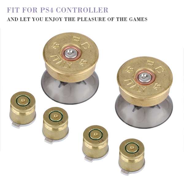 6 stk. Guld Metal Bullet Knapper & Thumbstick Mod Kit til PS4 Controller