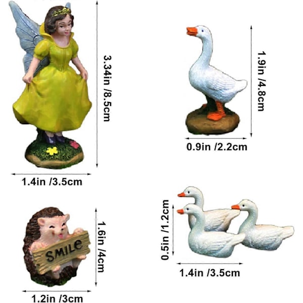 Sæt med 6 Fe-have Tilbehør, Fe-have Miniaturer Inkluderer Fe, Pindsvin og 4 Ænder Mini Have Figur Fe Dekorationer, Miniature Fe Ga