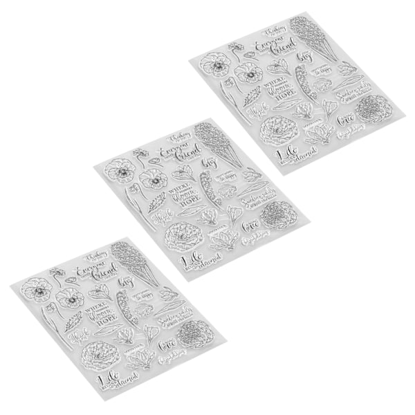 3 stk. gjennomsiktige TPR-stempler, attraktive dekorative DIY-stempler for preging for kortlaging og scrapbooking