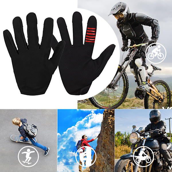 Ridhandskar Unisex Motorcykel Helt Finger Skyddande Andningsbar Handkläder för Pekskärm Svart XL