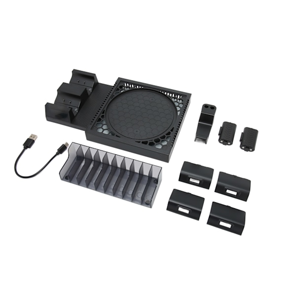 Konsol Dual Charger Station Vertikalt stativ med 2 batterier 10 spelkortplats Headsethållare för Xbox Series X