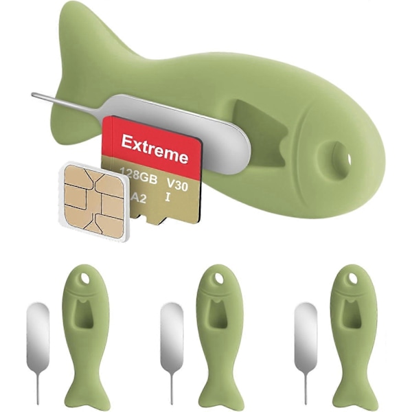 4-pack Inbyggd SIM-kortsförvaring - SIM-kortshållare Innehåller Utmatningsstift Nålöppnare Utmatare (4-pack, Grön)