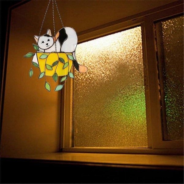 Kissa kukkaruukussa Aurinkosieppari Lasimaalaus Ikkunariipus, B