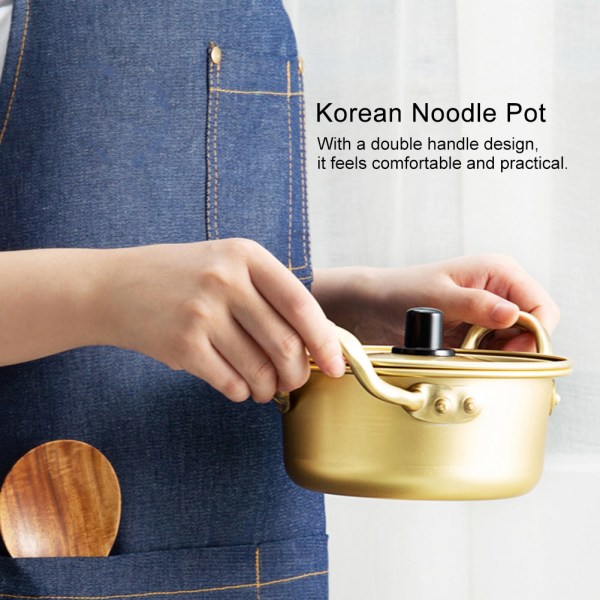 Korean Ramen Noodle Pot Korean Yellow Aluminium Stockpot Instant Noodle Pot (16 cm)