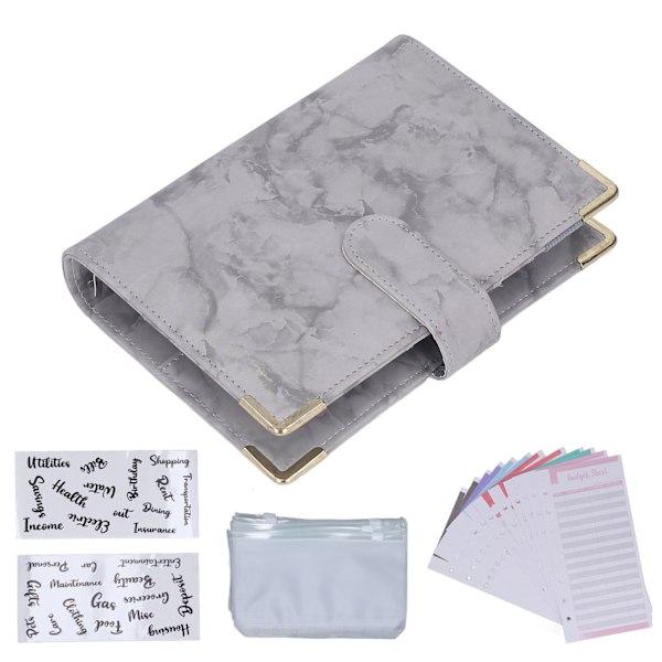 A6 PU Leather 6 Holes Budget Binder with 8 Zipper Bag 12 Budget Sheet 2 Stickers Replaceable Inner Core Cash Budget Binder