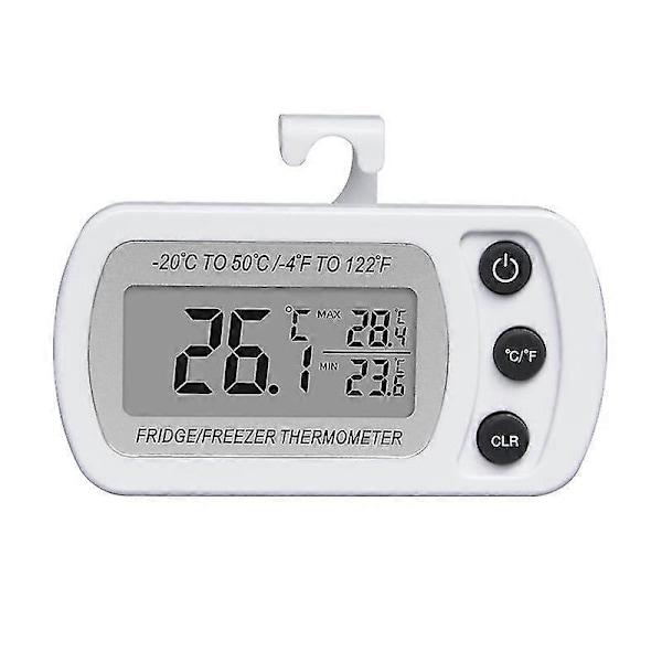 Kylskåpstermometer LCD-display Digital Vattentät Frystermometer Med Magnetisk Krok Vit Kylskåpstermometer (-20~50)