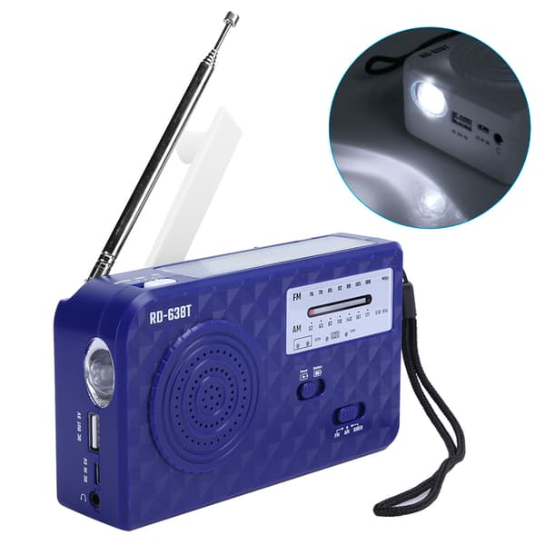 RD638 ABS Solenergi Nöd Multifunktionell Handvevsradio Stödjer FM/AM-funktion Blå