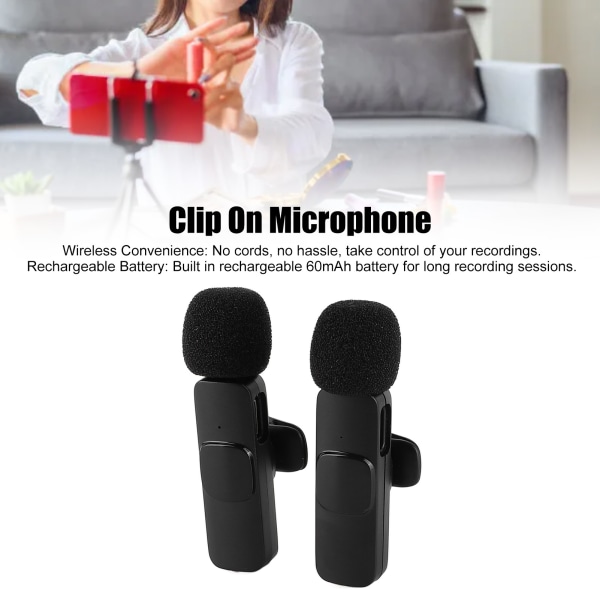 K9 Dual Wireless Lavalier Microphone Wireless Label Clip On Microphone Noise Reduction Type C til IOS Interface med indbygget batteri