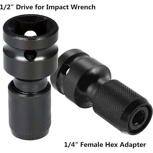 2-pack 1/2\" Fyrkant till 1/4\" Hex Hylsadapter, Snabbkopplingsadapter för Slagspärrchuck och Skruvmejselbitshållare