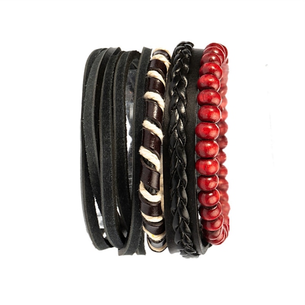 4 stk. Multilayer læderarmbånd Unisex udsøgte mahogniperler Multilayer armbånd