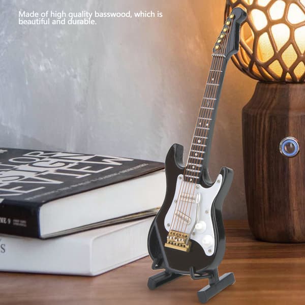 Delikat 14 cm Mini Elektrisk Gitarr Modell Ornament Samling med Ställ (Svart)