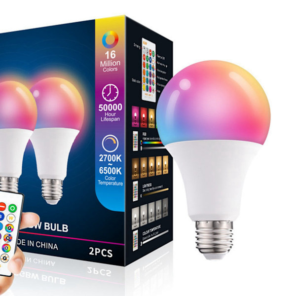 3 stk LED-pærer med fjernkontroll RGB LED-fargeskiftende pære for kjøkken stue