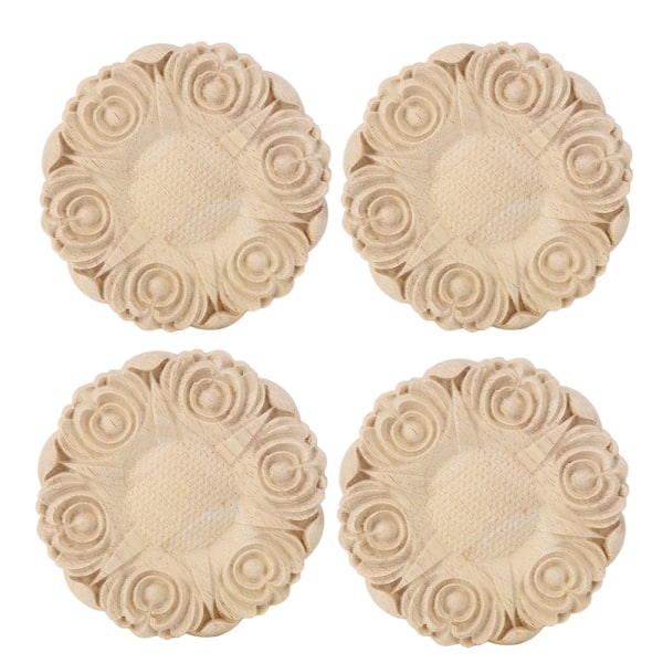 4Pcs 10cm Round Shape Wood Carving Applique for Home Furniture Cabinet Decoration Ornament