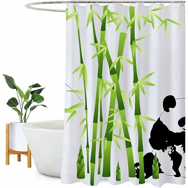 Bruseforhæng Vandtæt, Vaskbart og Skimmelbestandigt til Badeværelse - med 12 Kroge, Polyester, Panda, 180X180cm