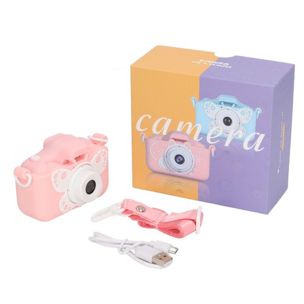 Kids Camera 20MP Pink Cartoon Style Video Recording Easy Operation Child Camera for Photo Game Outdoor