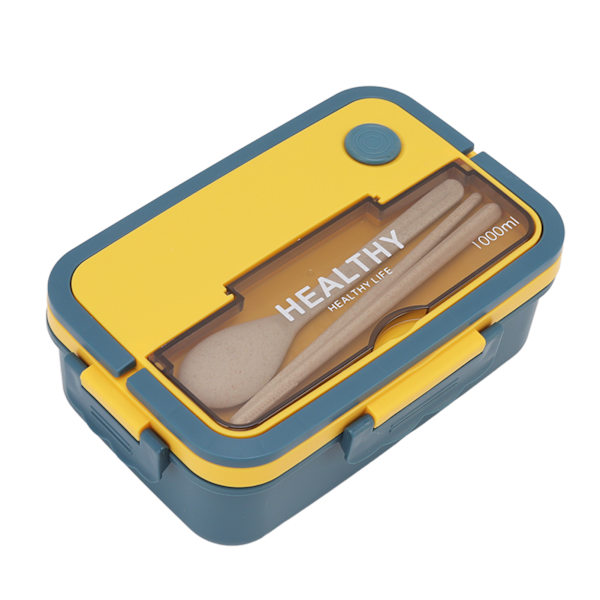 Plastik 3-fags madkasse 1000ml mikroovnsikker Bento-boks til børn, voksne, studerende, kontormedarbejdere, elegant blå
