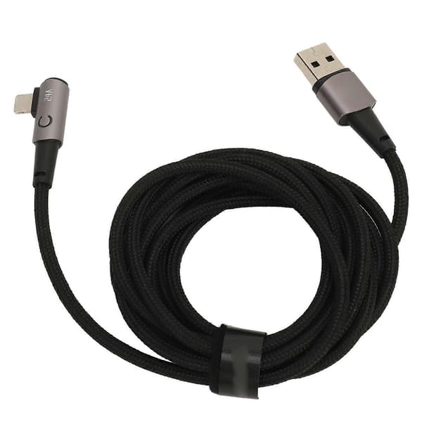 Ladekabel for iPhone, 90 graders vinkel, 2 meter, enkel å koble til, 2.4A hurtigladekabel, USB-ladekabel, grå
