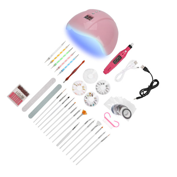 Nail Art Kit UV LED-ljus Nagelmålning Penna Strass Dekoration Nagelfil DIY Manikyr Kit