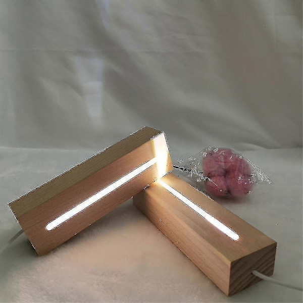 Rektangulär Massiv Bok Trä LED-bas För Resin Bokstavslampa Akrylglas Resin Konst Trä Ljusdisplay Bas LED-stativ Dropship Varmt Ljus