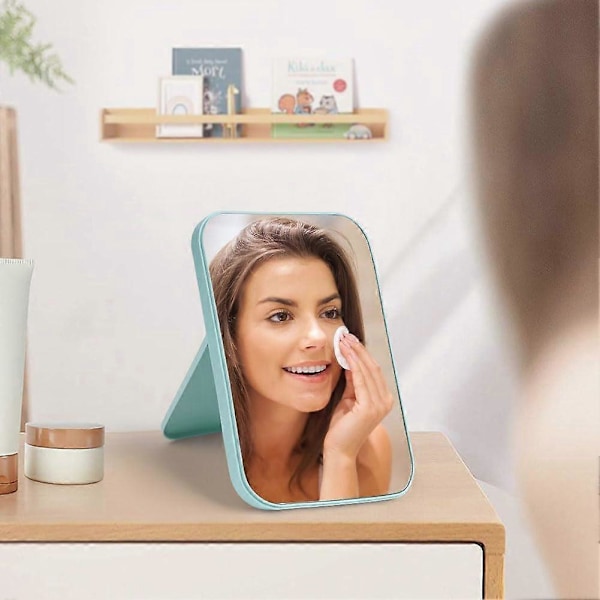 20*13,4 cm Foldbart Makeup Spejl, Bordplade Vanity Spejl Bærbart Rektangulært Makeup Rejsespejl med Stativ (Stor-Nordisk Blå)