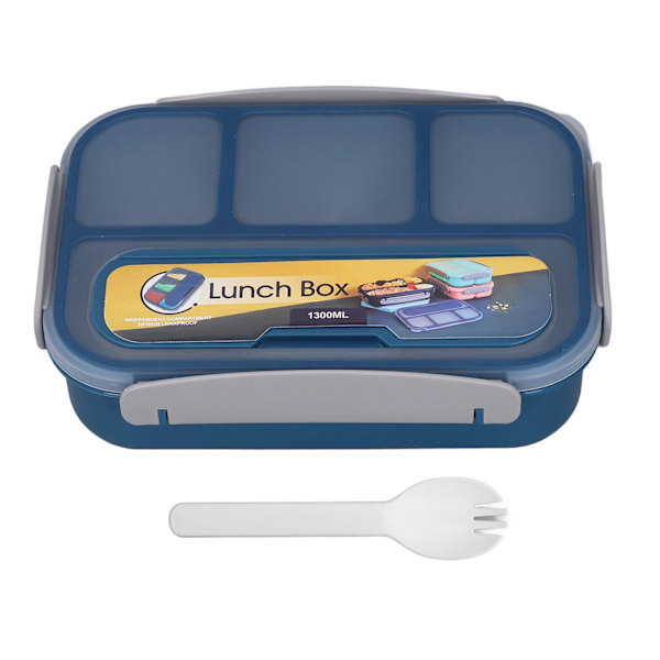Individuell forseglet matboks for barn, matboks med 4 rom, matboks for skole, 1300 ml, blå