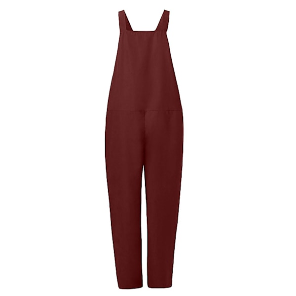 Casual Løs Dame Dungarees: Komfortabel Bomuld Linned Jumpsuit XL Rød