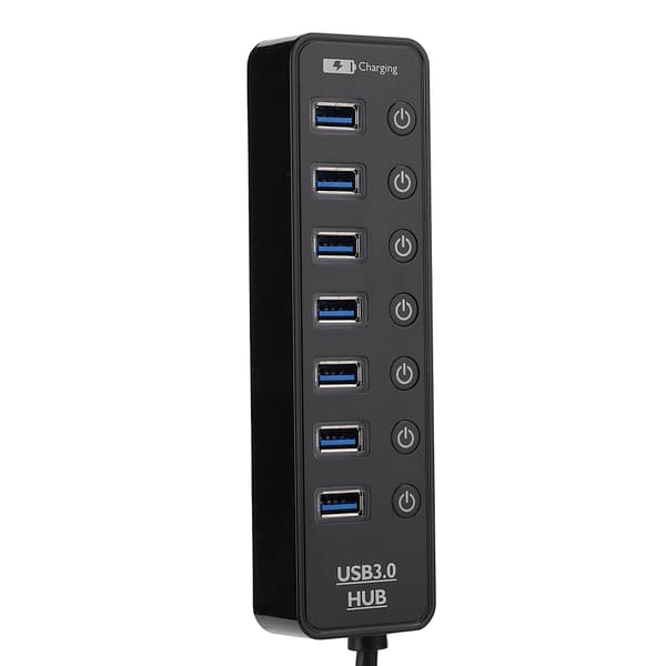 7-Port USB 3.0 Hub med Switch Smart 2A Hurtigopladningssplitter Dockingstation PC-tilbehør