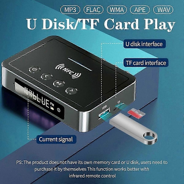 NFC Bluetooth 5.0 Lydadapter 3.5MM Aux SPDIF FM Modtager Sender Understøtter Diskafspilning Fjernbetjening Co
