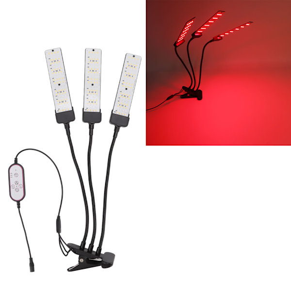 LED Grow Light Clip Designet Svanehals Fuld Spektrum Tre Hoveder med Timer til Sukkulente Planter 100‑240V EU Stik