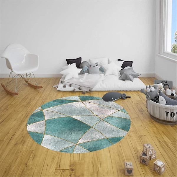 Maskinvaskbart rundt teppe, enkel geometrisk stil innendørs sklisikkert soverom stue sklisikkert absorberende entréteppe (gradient grønn, 120 cm)
