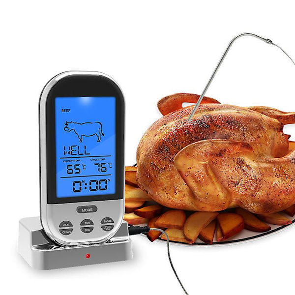Digital Kötttermometer Trådlös Fjärrkontroll Mattermometer För Kött Fisk Timer Vattentät Rök Grill Bbq Termometer