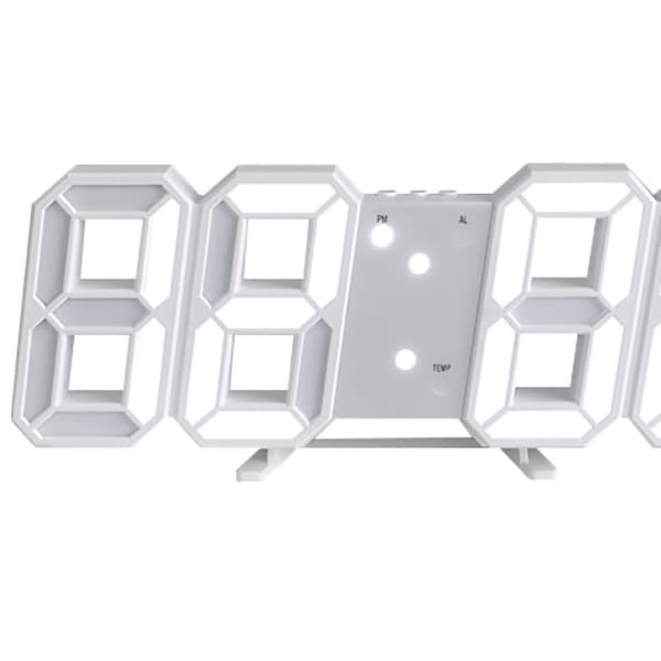 3D LED Väggklocka Minimalistisk Väggmonterad Väckarklocka för Hem Vardagsrum Kontor Vit Font Vit Text