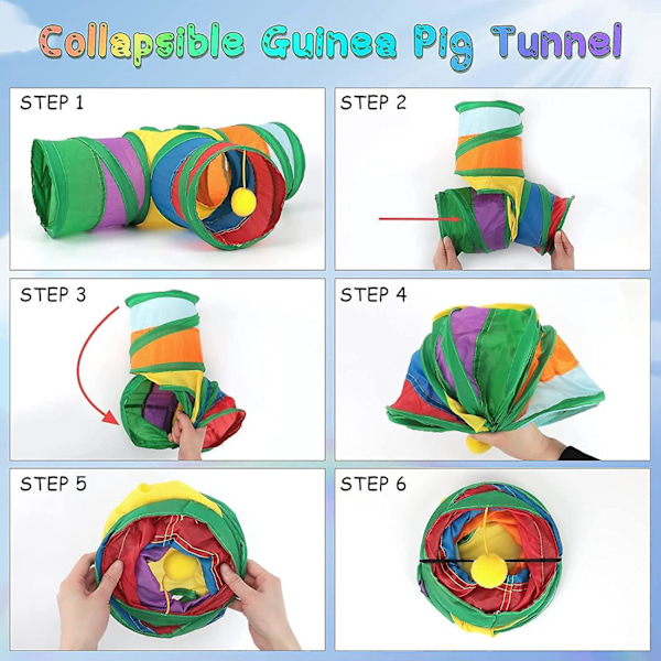 Marsvin Tunnel 3-vägs Marsvin Gömställe Liten Leksak Djur Aktivitets Tunnel för Marsvin Chinchilla Iller Hamster Råtta med Boll (80*50*25cm)