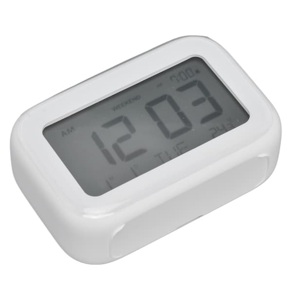 Mini digital väckarklocka med LCD-skärm, snooze-funktion, 12H 24H-format för sovrum, resor, kontor, vit